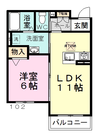 Ｈｏｕｓｅ　Ｗｉｓｔｅｒｉａ（ハウスウィステリア） 102号室 間取り