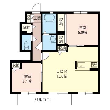 ｃｏｍｆｏｒｔ　Ｃ 102号室 間取り
