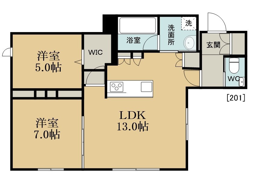 ＨＥＢＥＬＭＡＩＳＯＮ津田沼 201号室 間取り