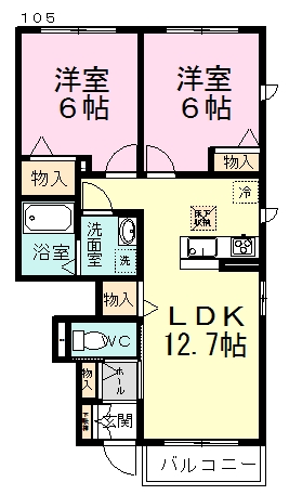 Ｖｉａ　Ｓｏｌｅ（ヴィア　ソーレ） 105号室 間取り