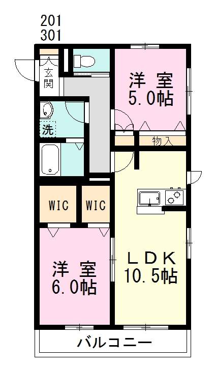 ＷＩＳＴＥＲＩＡ（ウィステリア） 201号室 間取り