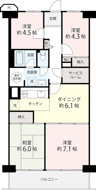 津田沼スカイハイツ 304号室 間取り