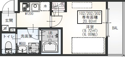 ＧＲＡＤＵＳ二和向台Ⅱ 102号室 間取り