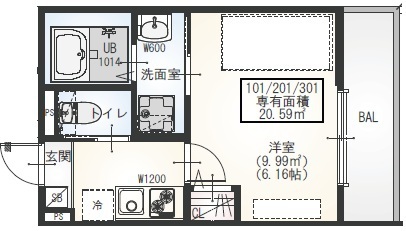 ＧＲＡＤＵＳ二和向台Ⅱ 101号室 間取り