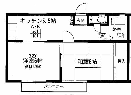 フェリシティハイツＢ棟 201号室 間取り