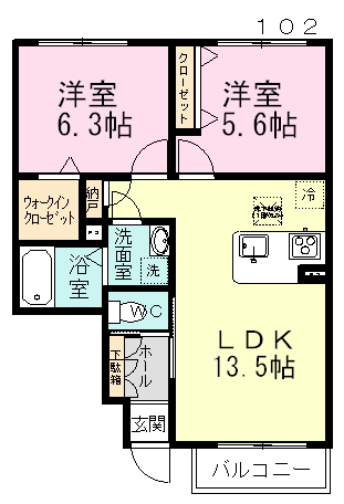 ハピネスガーデンⅥ 102号室 間取り