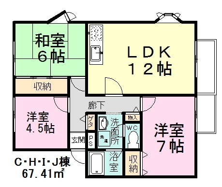 サンビレッジゆりの木台 J201号室 間取り