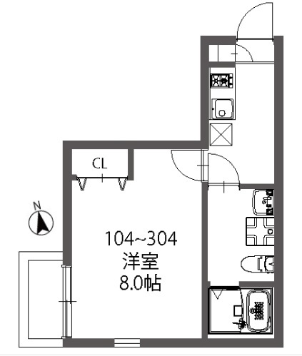 モダンゲート実籾 304号室 間取り