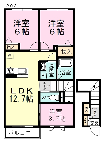 Ｖｉａ　Ｓｏｌｅ（ヴィア　ソーレ） 202号室 間取り