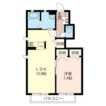 グラシューⅢ 102号室 間取り