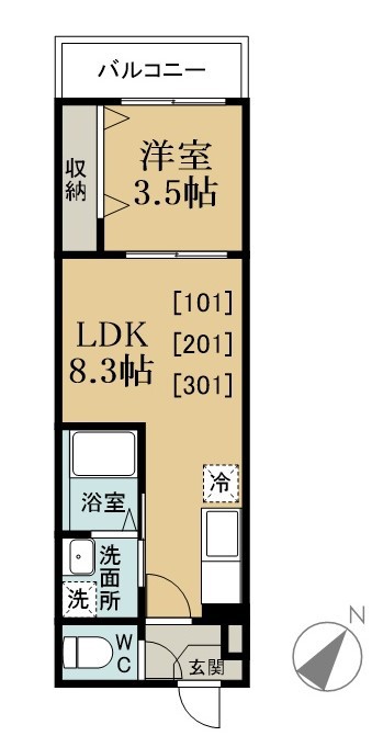 ＧＲＡＤＵＳ薬円台 301号室 間取り