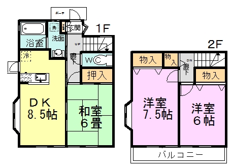テラスハウスサクマⅠ D号室 間取り