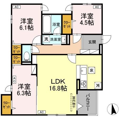 Ｄ－ＲＯＯＭ　Ｇｒａｓｓ　中町 間取り