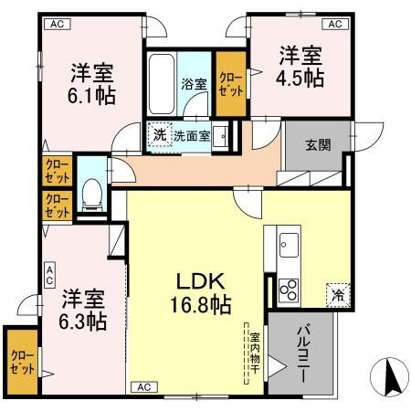 Ｄ－ＲＯＯＭ　Ｇｒａｓｓ　中町 間取り