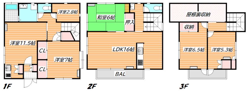 末広戸建3階建住宅 間取り図