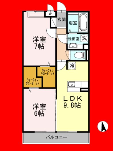 アクアグレイス 102号室 間取り