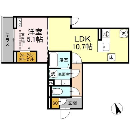 D paina 上平間Ⅱ 202号室 間取り
