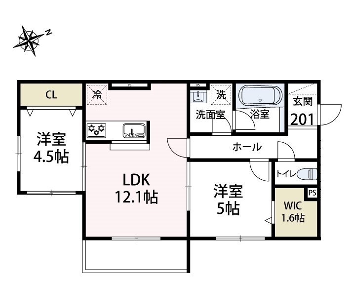 ルガロ　ノイエス 201号室 間取り