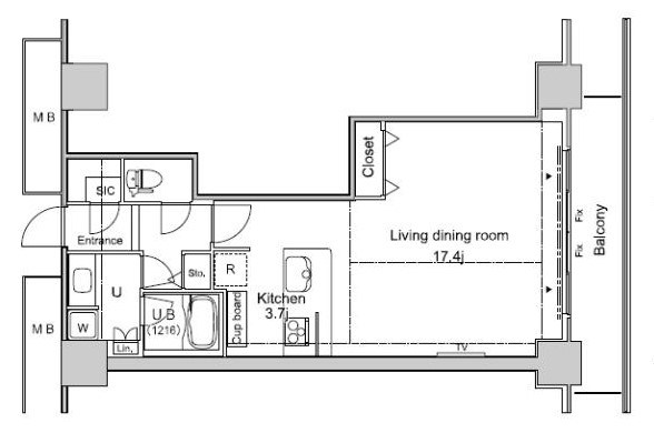 パシフィックロイヤルコートみなとみらいオーシャンタワー  1509号室 間取り