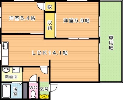 アーバン十字路　Ｂ棟 105号室 間取り