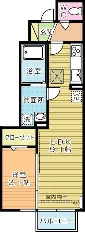 Une beau palais（ｴﾇﾎﾞｰﾊﾟﾚ）  106号室 間取り