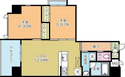 ウイングス城野駅前  601号室 間取り