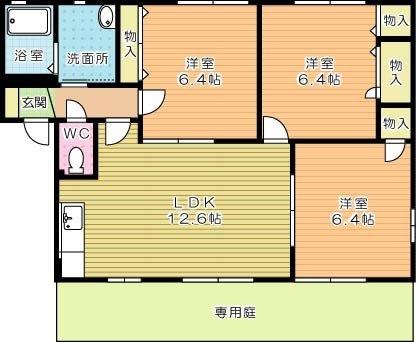 オーボアパティールⅡ　Ａ棟  102号室 間取り