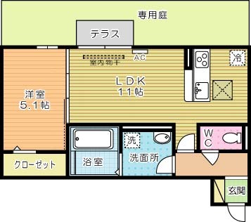 Ｌｅａｆｕｌｌ 102号室 間取り