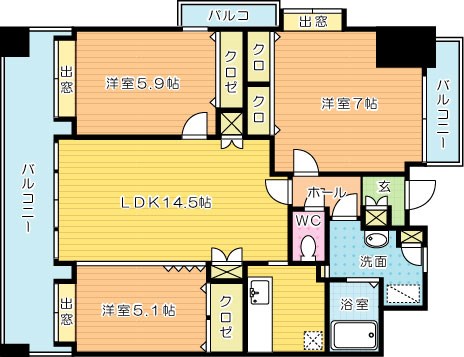 ニューサンリバー１２番館 1001号室 間取り