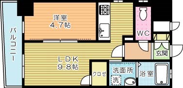 Ｅｒｄｅ三萩野（エルデ三萩野） 701号室 間取り