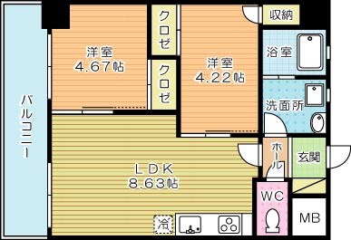 ＷＩＮＧＳ砂津（ウィングス砂津）  302号室 間取り