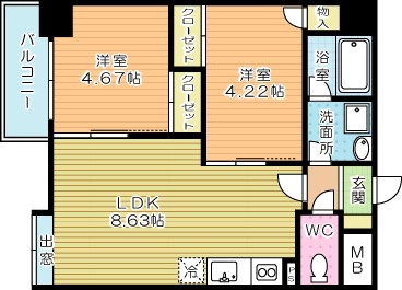 ＷＩＮＧＳ砂津（ウィングス砂津）   903号室 間取り