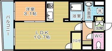 Ｅｒｄｅ三萩野（エルデ三萩野）  702号室 間取り