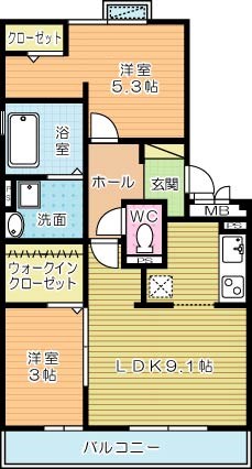 カーサ竪林 203号室 間取り