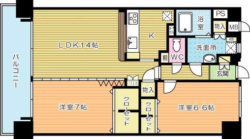 ニューリバー三萩野 1304号室 間取り