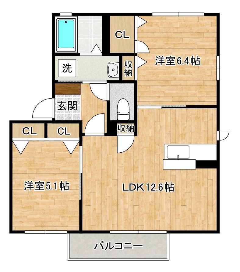 シティパル長行　Ｃ棟 201号室 間取り