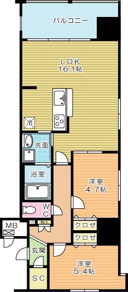 アースコートY'sシティ片野新町 301号室 間取り