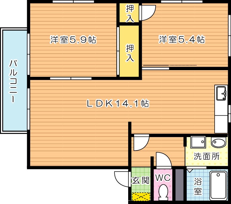 アーバン十字路　Ｂ棟 　 201号室 間取り