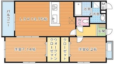ソレイユ若戸 205号室 間取り