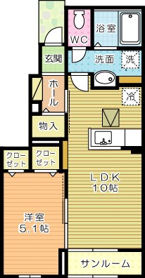 ｐｕｒｐｌｅ　ｒｉｖｅｒ　錦（パープルリバー錦） 102号室 間取り