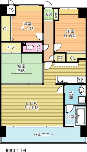 ニューガイア四季彩の丘　Ｂ棟 間取り図