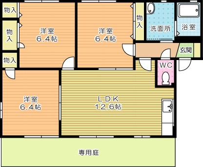 オーボアパティールⅡ　Ａ棟 101号室 間取り