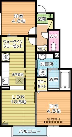 ソレイユハイム上吉田　Ｂ棟 102号室 間取り
