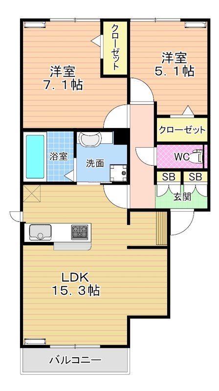 VILLA TAKK 上到津 201号室 間取り