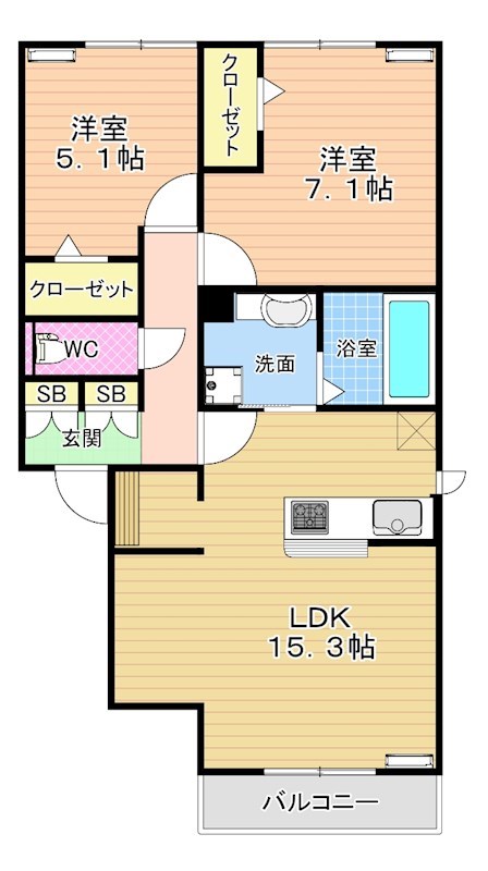 VILLA TAKK 上到津 205号室 間取り