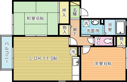 グロワール長行Ｂ棟 203号室 間取り