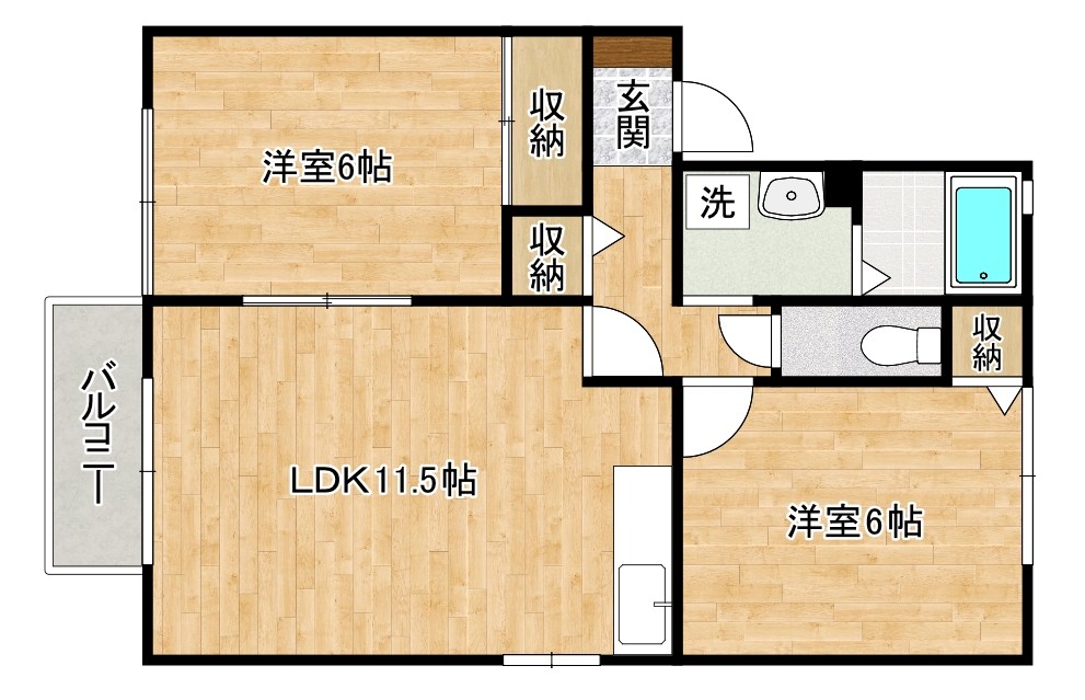グロワール長行Ｂ棟 203号室 間取り