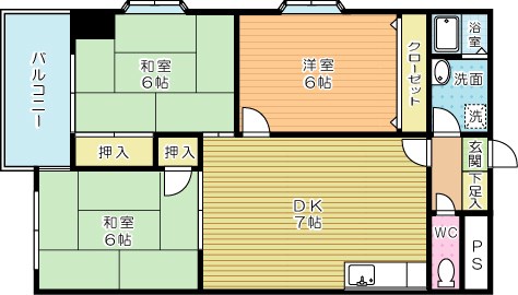 プレアール下到津 301号室 間取り