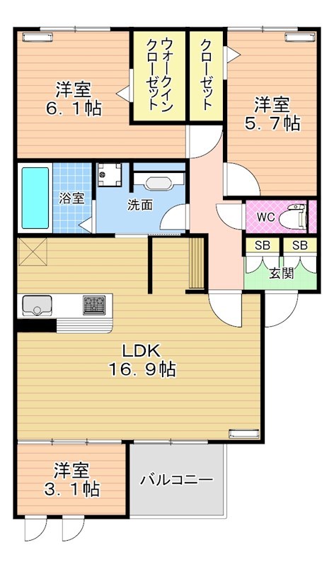 VILLA TAKK 上到津 203号室 間取り
