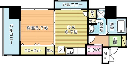 Ｆｅｌｔ１１１３（フェルト１１１３） 1306号室 間取り